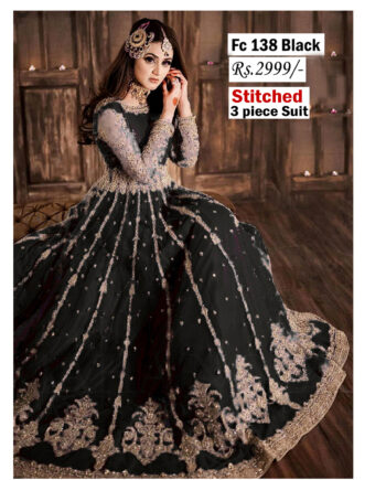 STITCHED 3 piece DRESS FA- 138 Black