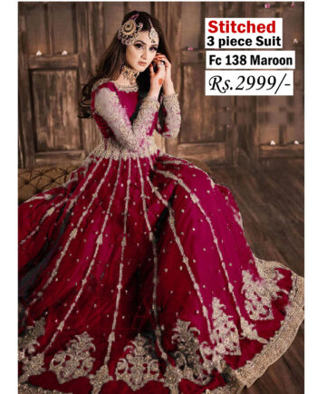 STITCHED 3 piece DRESS FA-138 Maroon