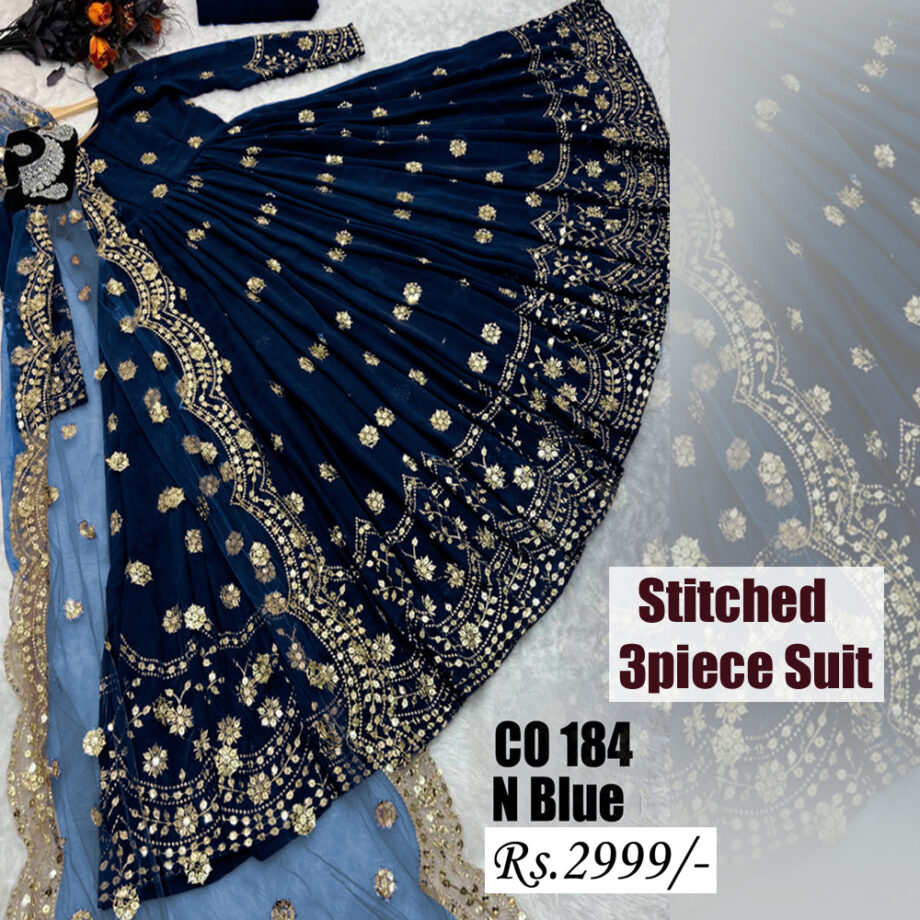 STITCHED 3 piece DRESS FA- 184 N Blue