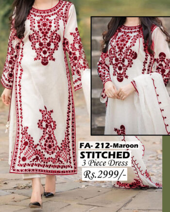 STITCHED 3 piece DRESS FA- 212 Maroon