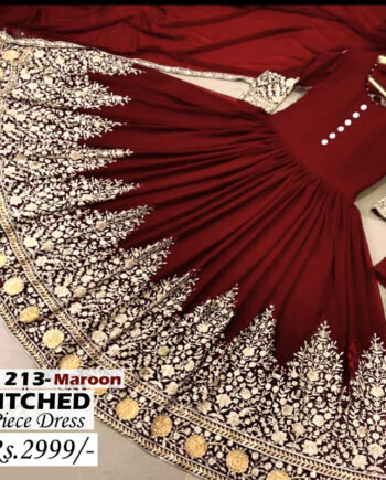 STITCHED 3 piece DRESS FA- 213 Maroon