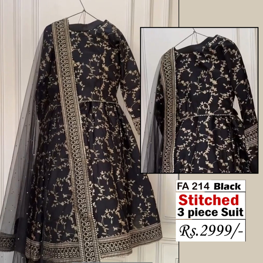 STITCHED 3 piece DRESS FA- 214 Black