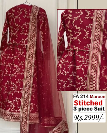 STITCHED 3 piece DRESS FA- 214 Maroon
