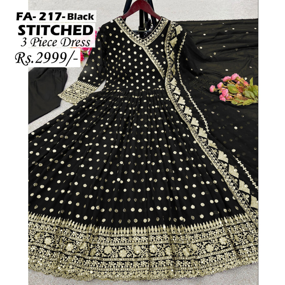 STITCHED 3 piece DRESS FA- 217 Black