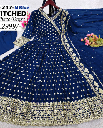 STITCHED 3 piece DRESS FA- 217 N Blue