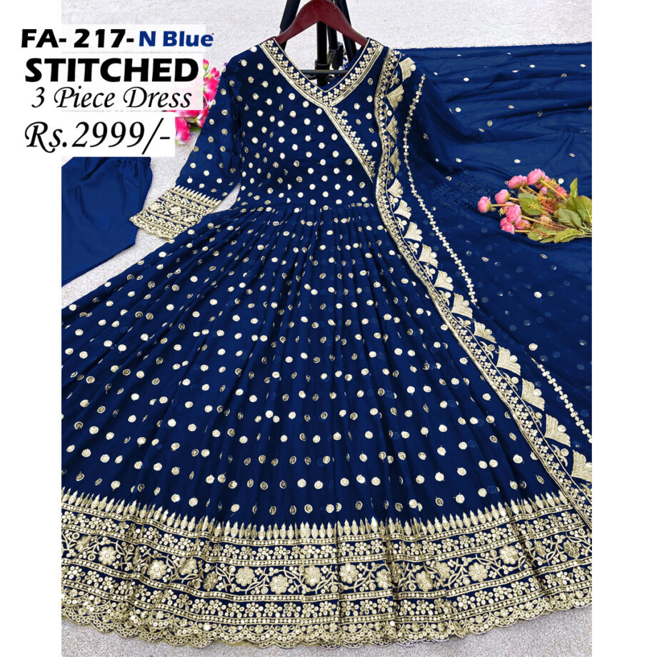 STITCHED 3 piece DRESS FA- 217 N Blue
