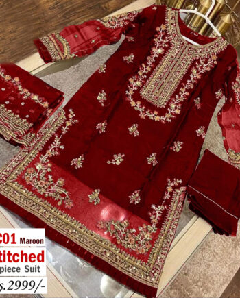 STITCHED 3 piece DRESS FA- 01 Maroon