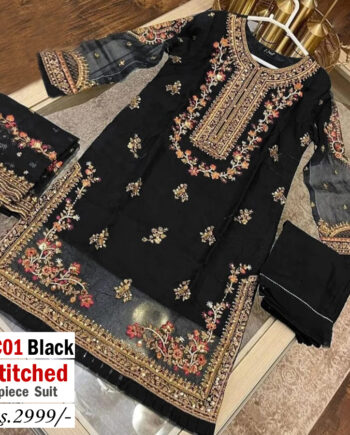 STITCHED 3 piece DRESS FA- 01 Black