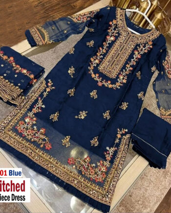 STITCHED 3 piece DRESS FA-01 N Blue