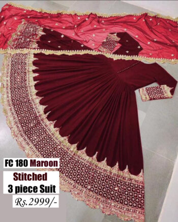 STITCHED 3 piece DRESS FA- 180 Maroon