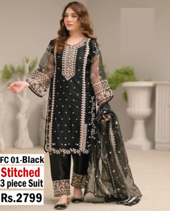 STITCHED 3 piece DRESS FA-05 Black