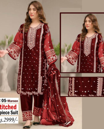 STITCHED 3 piece DRESS FA-05 Maroon