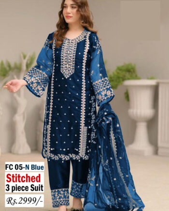 STITCHED 3 piece DRESS FA-05 N Blue