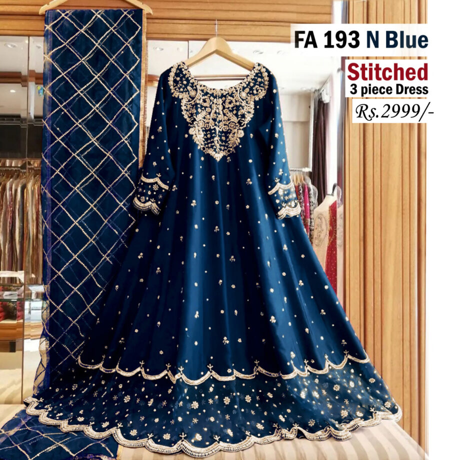 STITCHED 3 piece DRESS FA- 193 N blue